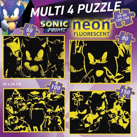 Puzzle Multi 4 Sonic Prime Educa 50-80-100-150 dielov svietiace od 5 rokov