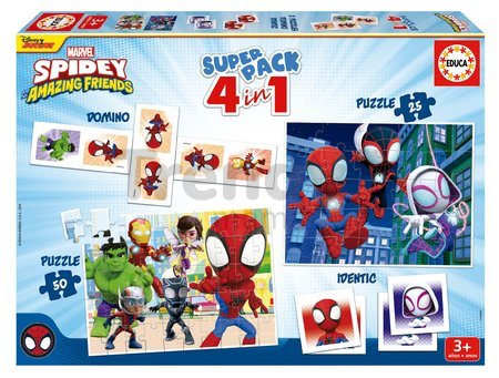 Superpack 4v1 Spidey and his amazing friends Educa domino pexeso a puzzle s 25 a 50 dielikmi