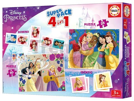 Superpack 4v1 Disney Princess Educa domino pexeso a puzzle s 25 a 50 dielikmi