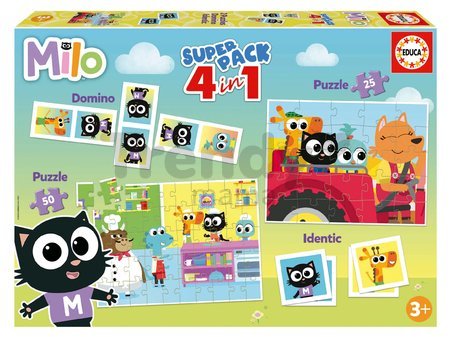 Superpack 4v1 Milo Educa domino pexeso a puzzle s 25 a 50 dielikmi