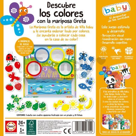 Náučná hra pre najmenších Discover the colours with the Butterfly Greta Educa Učíme sa farby so zvieratkami od 24 mes