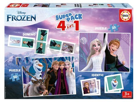 Superpack 4v1 Frozen Educa domino pexeso a puzzle s 25 a 50 dielikmi