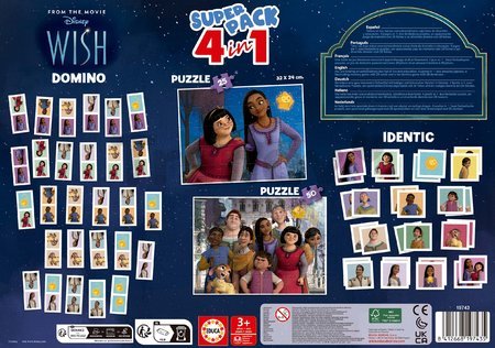 Superpack 4v1 Wish Educa domino pexeso a puzzle s 25 a 50 dielikmi