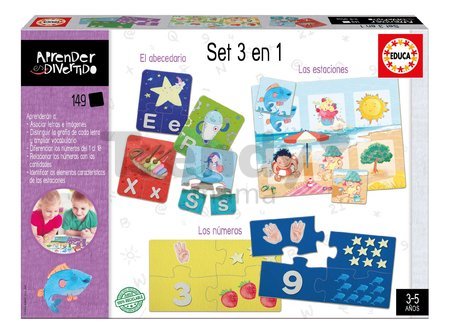 Náučná hra 3v1 Multi Educa Učíme sa abecedu čísla a ročné obdobia s obrázkami 149 dielov v španielčine