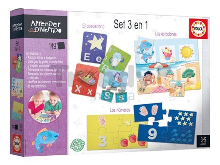 Náučná hra 3v1 Multi Educa Učíme sa abecedu čísla a ročné obdobia s obrázkami 149 dielov v španielčine
