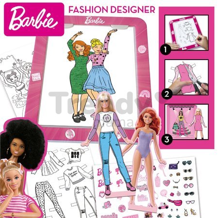 Kreatívne tvorenie s tabletom Fashion Designer Barbie Educa Vytvor si módne návrhy bábik 4 modely od 5 rokov