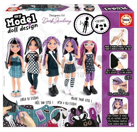 Kreatívne tvorenie My Model Doll Design Dark Academy Educa Vyrob si vlastné gotické bábiky 5 modelov od 6 rokov