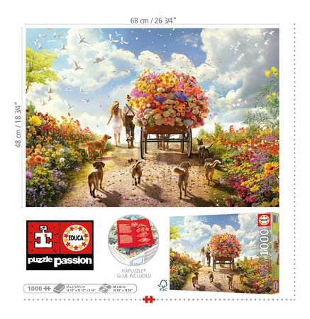 Puzzle Carrying Flowers Educa 1000 dielov a Fix lepidlo
