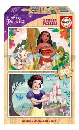 Drevené puzzle Moana a Snehulienka Disney Educa 2x50 dielov