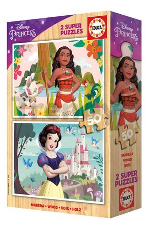 Drevené puzzle Moana a Snehulienka Disney Educa 2x50 dielov