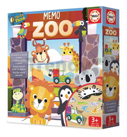 Pamäťová hra so zvieratkami a maskami Memo Zoo Educa pre 2-4 hráčov v španielčine, angličtine, francúzštine a portugalčine od 3 rokov EDU19975