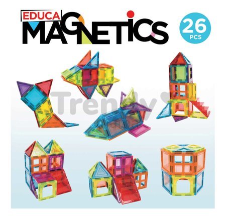 Stavebnica 3D magnetická malá Magnetics Building Tiles Educa 26 farebných priehľadných dielikov