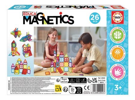 Stavebnica 3D magnetická malá Magnetics Building Tiles Educa 26 farebných priehľadných dielikov