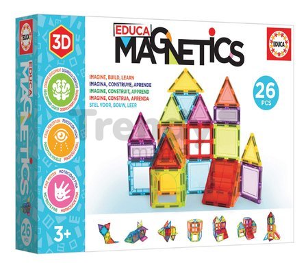 Stavebnica 3D magnetická malá Magnetics Building Tiles Educa 26 farebných priehľadných dielikov
