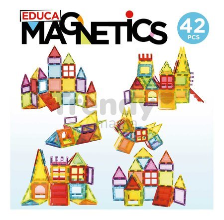 Stavebnica 3D magnetická stredná Magnetics Building Tiles Educa 42 farebných priehľadných dielikov