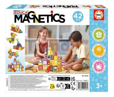 Stavebnica 3D magnetická stredná Magnetics Building Tiles Educa 42 farebných priehľadných dielikov