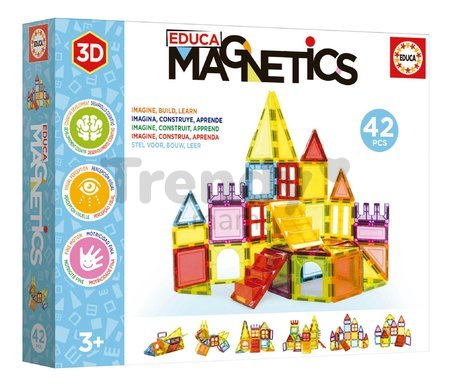 Stavebnica 3D magnetická stredná Magnetics Building Tiles Educa 42 farebných priehľadných dielikov
