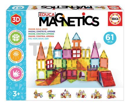 Stavebnica 3D magnetická veľká Magnetics Building Tiles Educa 61 farebných priehľadných dielikov