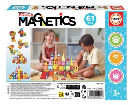 Stavebnica 3D magnetická veľká Magnetics Building Tiles Educa 61 farebných priehľadných dielikov