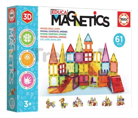 Stavebnica 3D magnetická veľká Magnetics Building Tiles Educa 61 farebných priehľadných dielikov