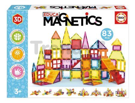 Stavebnica 3D magnetická extra veľká  Magnetics Building Tiles Educa 83 farebných dielikov