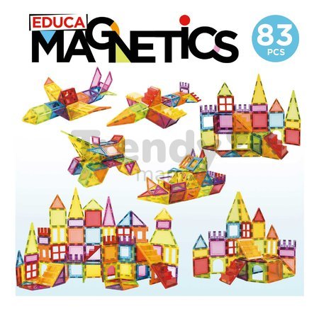 Stavebnica 3D magnetická extra veľká  Magnetics Building Tiles Educa 83 farebných dielikov
