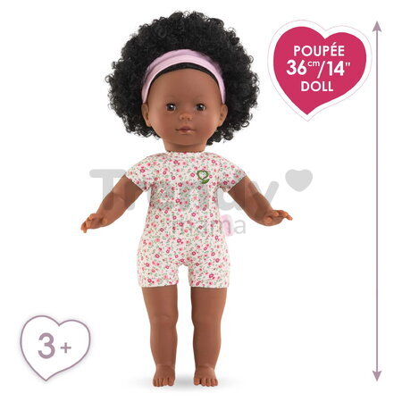 Bábika Pauline Flowers Ma Corolle krátke kučeravé čierne vlasy a hnedé žmurkajúce oči 36 cm