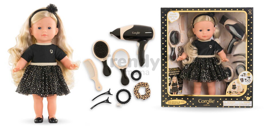 Bábika Eve Dream Hair Ma Corolle dlhé blond vlasy a modré žmurkajúce oči s 10 doplnkami 36 cm