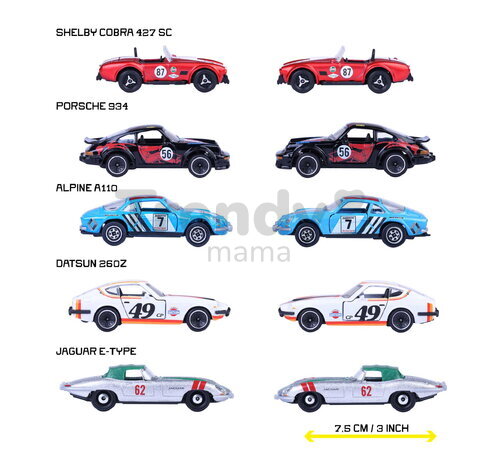 Autíčka Vintage Racing Giftpack Majorette kovové sada 5 druhov v darčekovom balení dĺžka 7,5 cm 1:64 MJ2005001