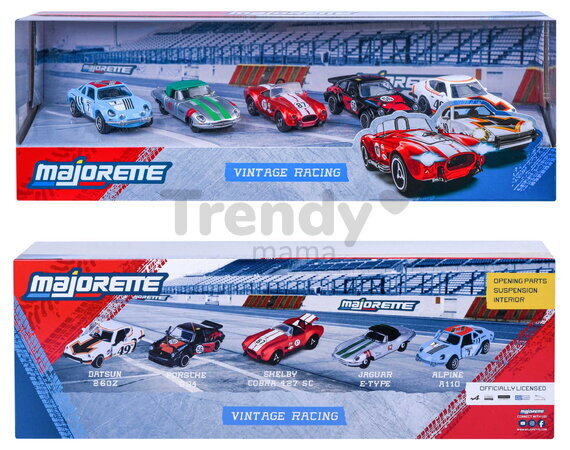 Autíčka Vintage Racing Giftpack Majorette kovové sada 5 druhov v darčekovom balení dĺžka 7,5 cm 1:64 MJ2005001