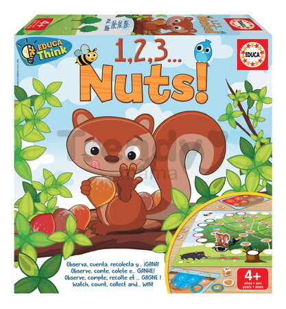 Spoločenská hra Zbieranie orieškov Think 1,2,3 Nuts Educa pre 2-4 hráčov v španielčine angličtine francúzštine a portugalčine od 4 rokov