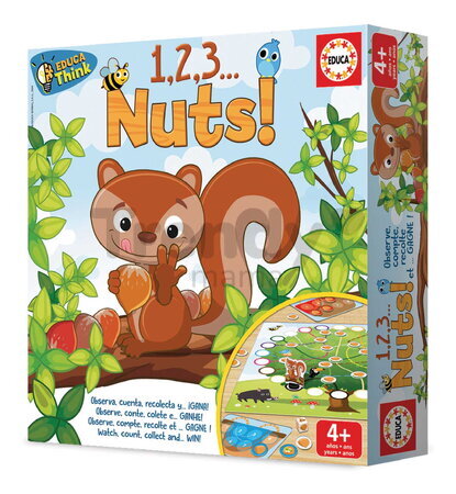 Spoločenská hra Zbieranie orieškov Think 1,2,3 Nuts Educa pre 2-4 hráčov v španielčine angličtine francúzštine a portugalčine od 4 rokov
