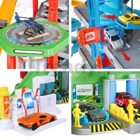 Garáž s 2 motorizovanými výťahmi a vláčikom Super City Garage Majorette 7 poschodová so zvukom a svetlom 6 autíčok  128*78*73 cm MJ2009003