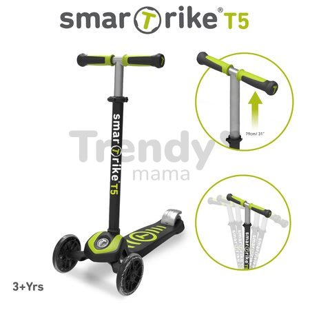 Kolobežka T5 smarTrike s T-lock systémom a nastaviteľnou rúčkou čierno-zelená