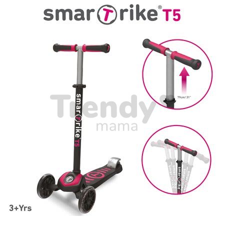 Kolobežka T5 smarTrike s T-lock systémom a nastaviteľnou rúčkou čierno-cyklámenová