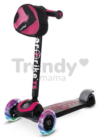 Kolobežka trojkolesová so svietiacimi kolesami a batohom T5 Pink smarTrike s nastaviteľnými riadidlami nosnosť 20 kg