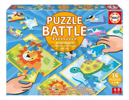 Puzzle Battle zvieratká Animals Junior Educa 16 druhov puzzle 144 dielikov a 16 kariet s obrázkami od 4 rokov