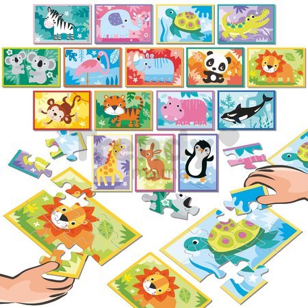 Puzzle Battle zvieratká Animals Junior Educa 16 druhov puzzle 144 dielikov a 16 kariet s obrázkami od 4 rokov