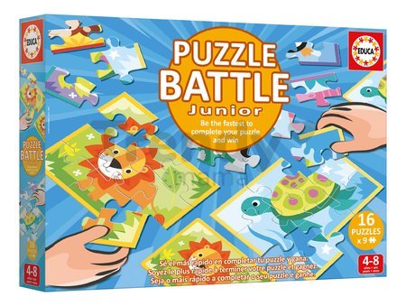 Puzzle Battle zvieratká Animals Junior Educa 16 druhov puzzle 144 dielikov a 16 kariet s obrázkami od 4 rokov