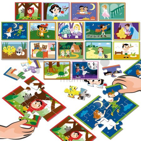 Puzzle Battle rozprávky Stories Junior Educa 16 druhov puzzle 144 dielikov a 16 kariet s obrázkami od 4 rokov