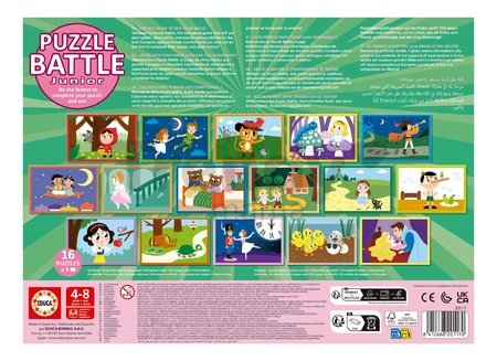 Puzzle Battle rozprávky Stories Junior Educa 16 druhov puzzle 144 dielikov a 16 kariet s obrázkami od 4 rokov