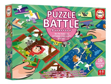 Puzzle Battle rozprávky Stories Junior Educa 16 druhov puzzle 144 dielikov a 16 kariet s obrázkami od 4 rokov