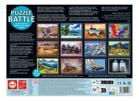 Puzzle Battle Cestovanie Travel Educa 12 druhov puzzle 504 dielikov a 12 kariet s obrázkami od 7 rokov