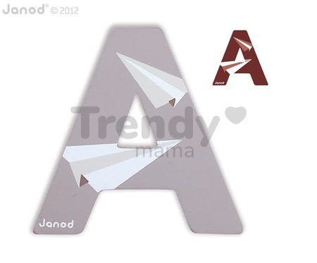 Drevené písmeno A ABCDeco Janod lepiace 10 cm sivé/hnedé od 3 rokov