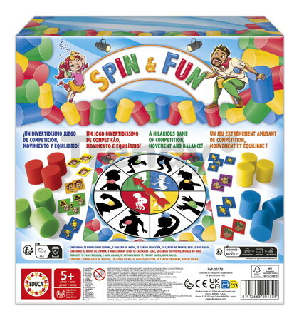Rodinná hra Rovnováha s penovými valcami Spin & Fun Educa pre 2-4 hráčov v španielčine, angličtine, francúzštine a portugalčine od 5 rokov