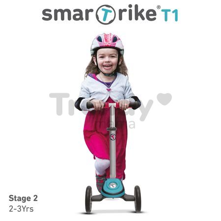 Kolobežka a odrážadlo T1 smarTrike 3v1 s T-lock systémom, nastaviteľným sedadlom a rúčkou šedo-modrá od 15 mes