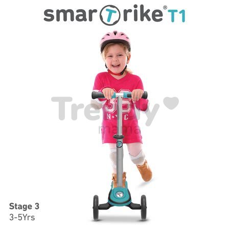 Kolobežka a odrážadlo T1 smarTrike 3v1 s T-lock systémom, nastaviteľným sedadlom a rúčkou šedo-modrá od 15 mes
