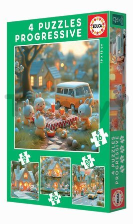 Puzzle Zajačikovia Bunny City Progressive Educa progresívne 12-16-20-25 dielov