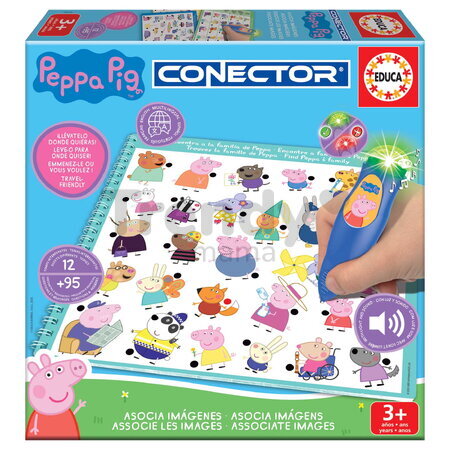 Spoločenská hra Peppa Pig Conector Educa s inteligentným perom so zvukom a svetlom 95 otázok a odpovedí  v španielčine francúzštine portugalčine angli