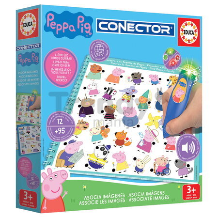 Spoločenská hra Peppa Pig Conector Educa s inteligentným perom so zvukom a svetlom 95 otázok a odpovedí  v španielčine francúzštine portugalčine angli
